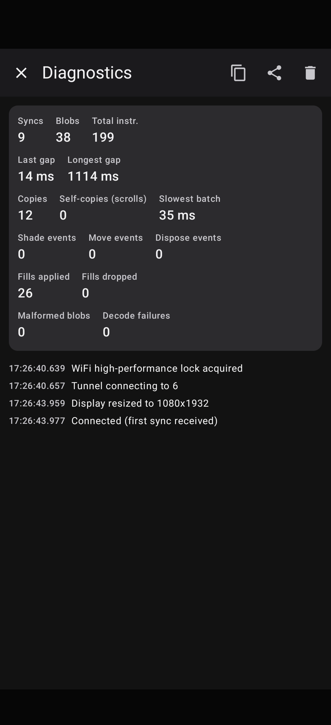 PocketGuac — Diagnostics screen